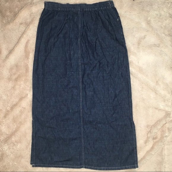 Vintage Faded Glory High Waisted Denim Maxi Skirt Size 10 Dark Wash - Picture 6 of 7